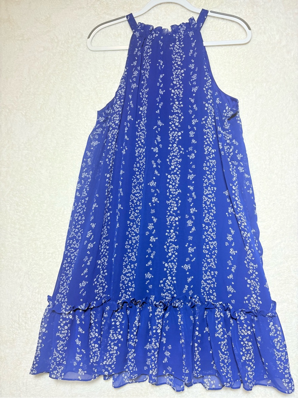 BCBG Blue Floral Halter High Neck Sundress Size Large